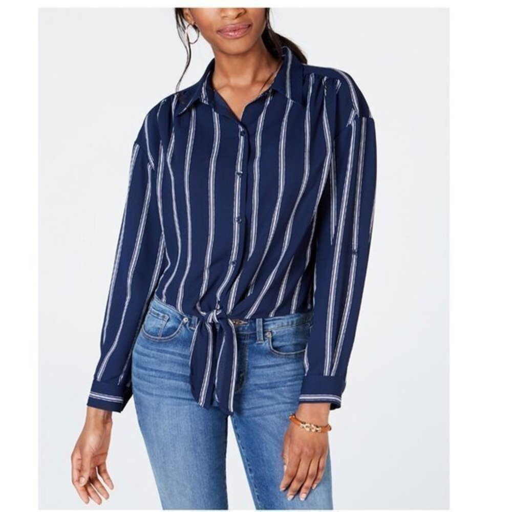 Charter Club Striped Tie-Front Shirt. L